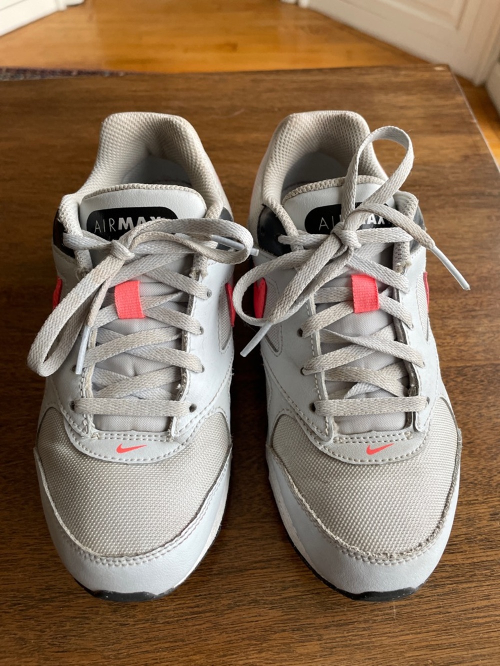 Nike Light Gray Air Max Sneakers with Coral Accents